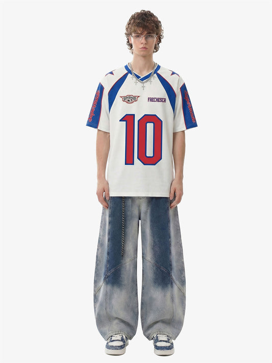 Colorblock Star Print Mesh Jersey T-Shirt 