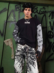 Camo Star Print Patchwork Waffle Boxy Long Sleeve Tee
