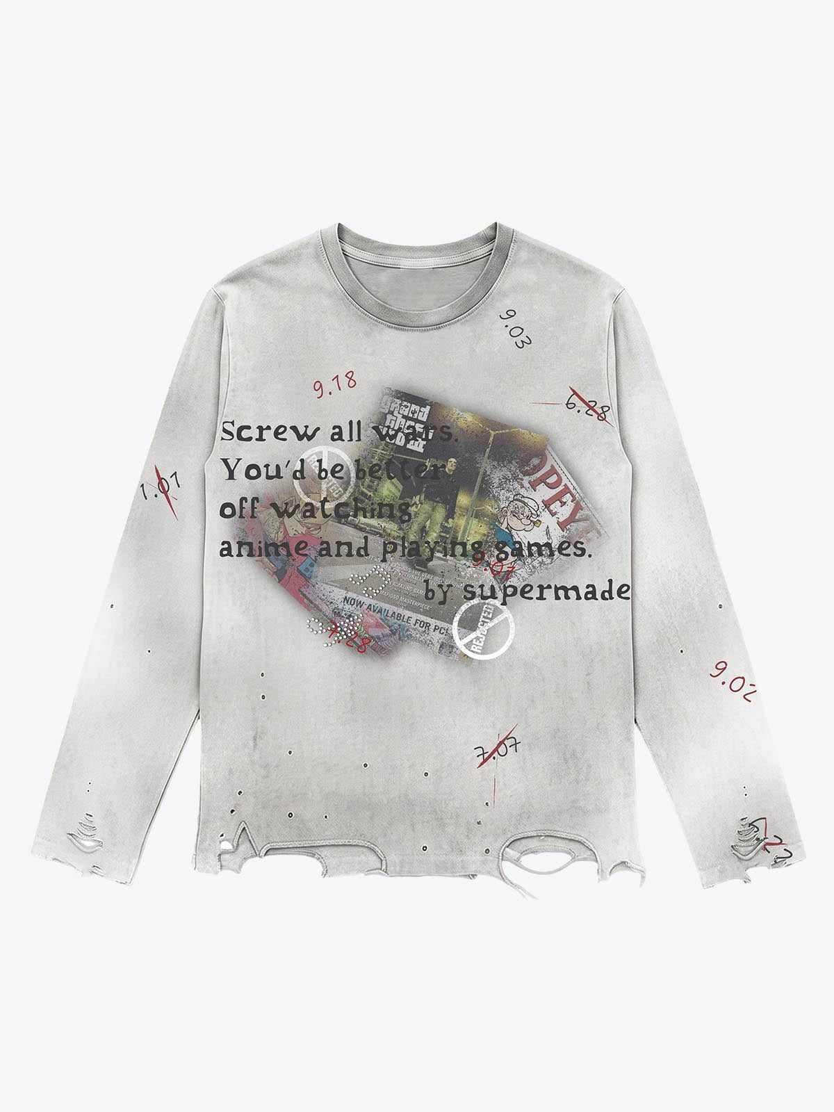 Camiseta de manga larga teñida con estampado de pedrería