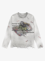 Camiseta de manga larga teñida con estampado de pedrería