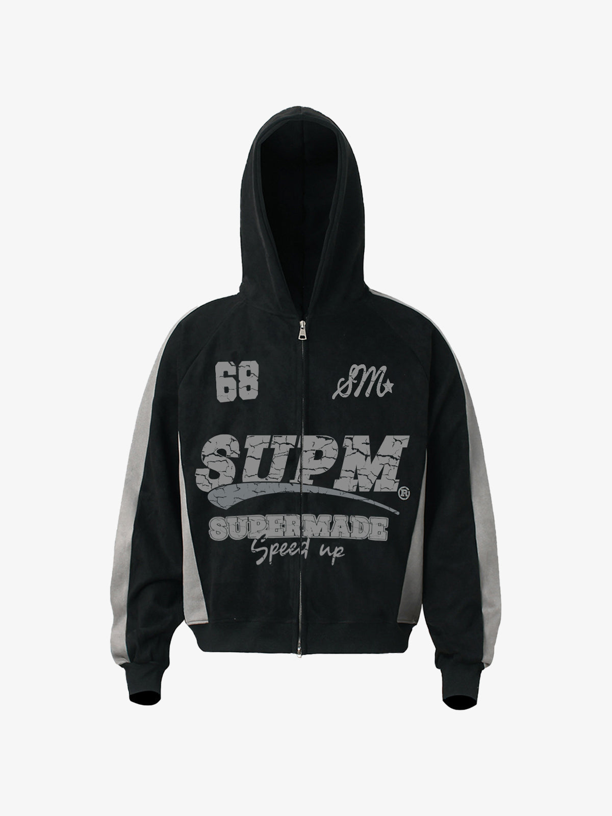 Suede Foam Letter Patchwork Zipper Shorts Jacket 