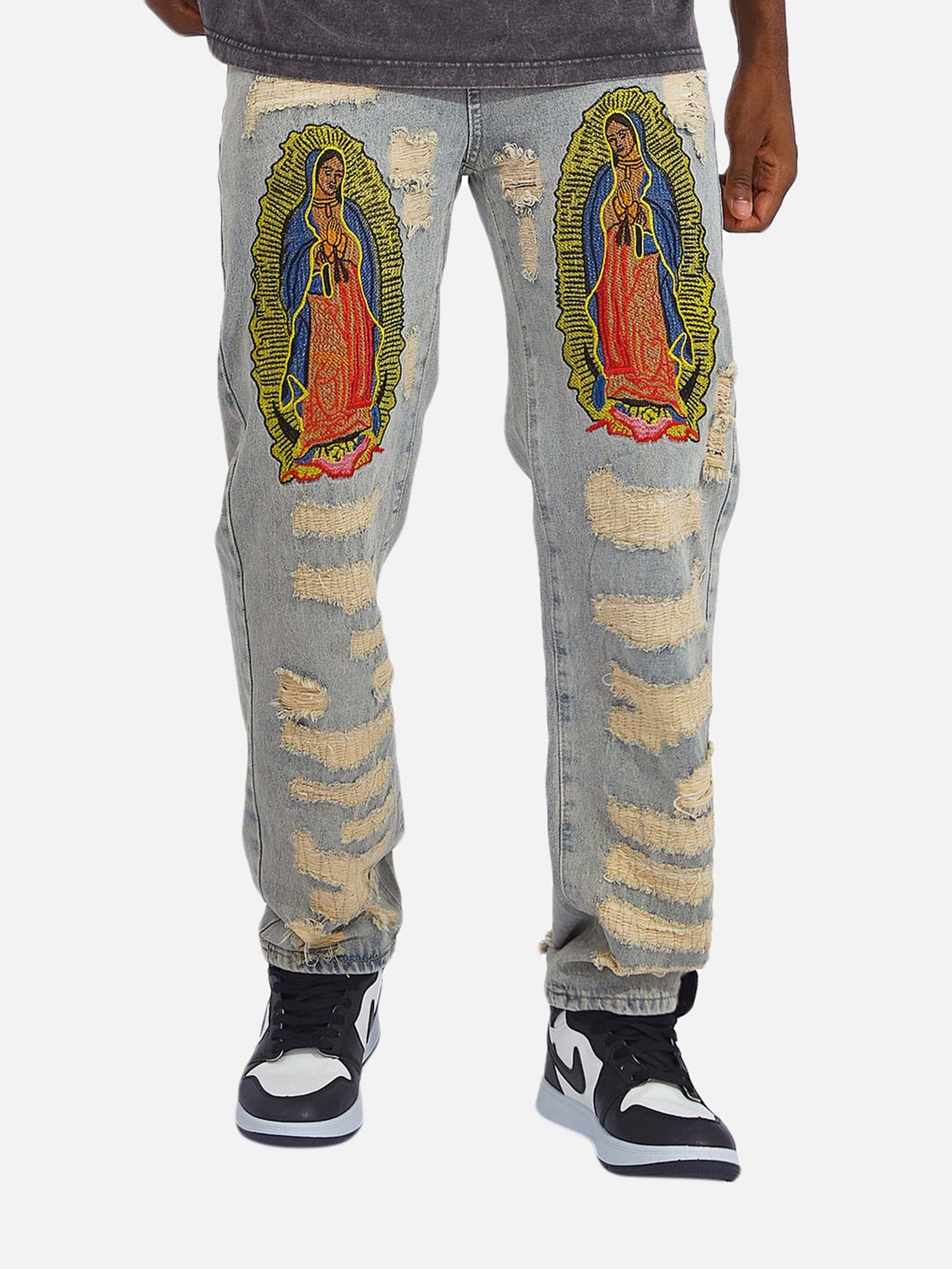 Thesupermade American Street Style Ripped Embroidered Jeans - 1617