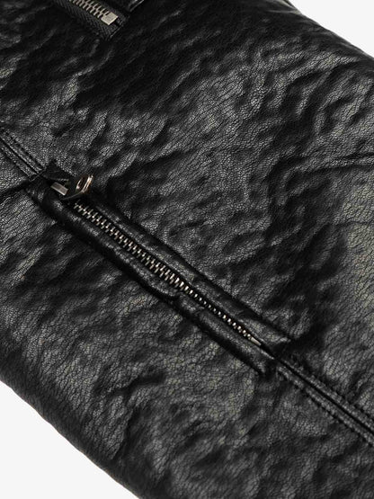 Street Functional PU Leather Panel Workwear Pocket Bomber Jacket 