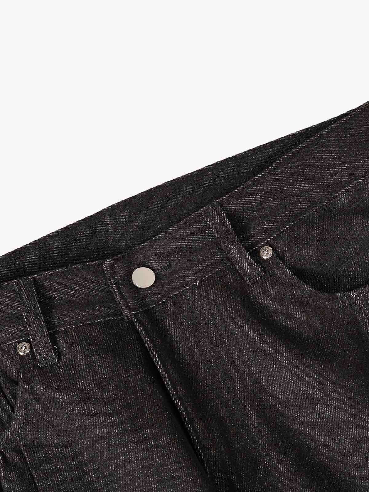 Studded Pleat Wide Leg Denim Jeans