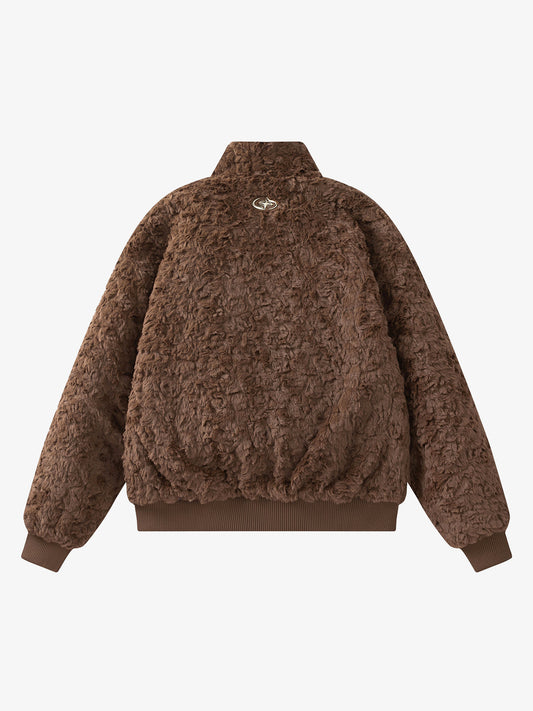 Vintage Stand Collar Sherpa Fleece Cotton Jacket 