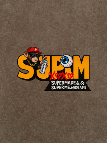 SUPM Trendy Hip-Hop Monkey Graffiti Font T-Shirt 