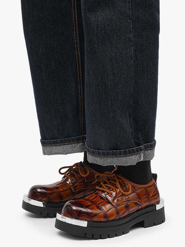 Crocodile-Embossed Derby Shoes