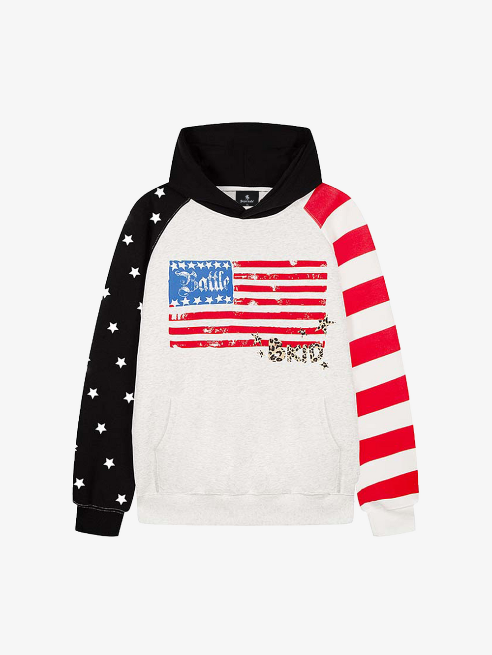 Distressed Flag Graphic Star-Stripe Color Block Hoodie