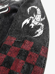 Washed Denim Racing Graphic Print Varsity Jacket