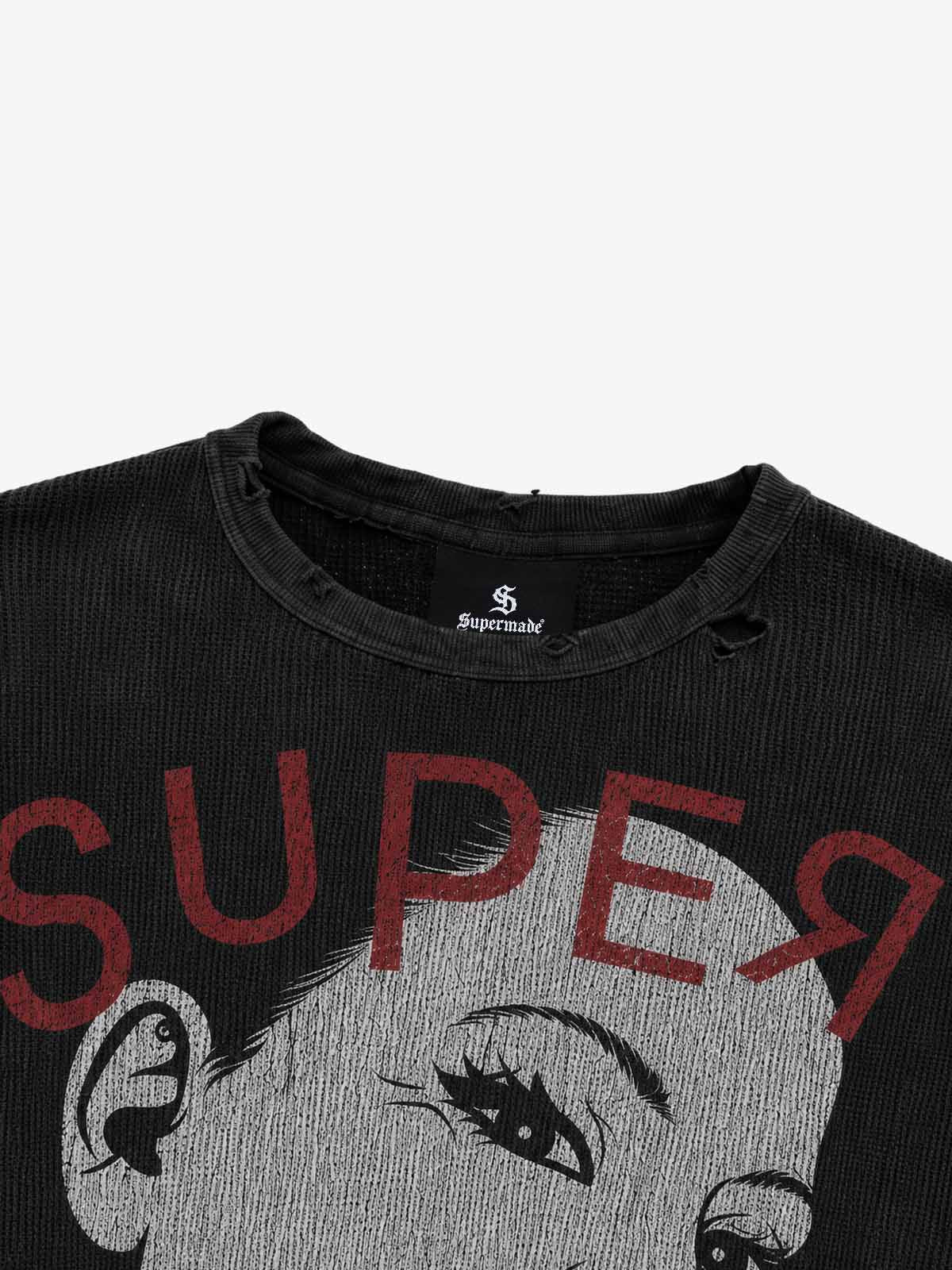 Tongue Graphic Distressed Waffle Long Sleeve Tee