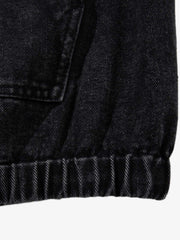 Vintage Washed Denim Metal Toggle Detail Pullover Hoodie 