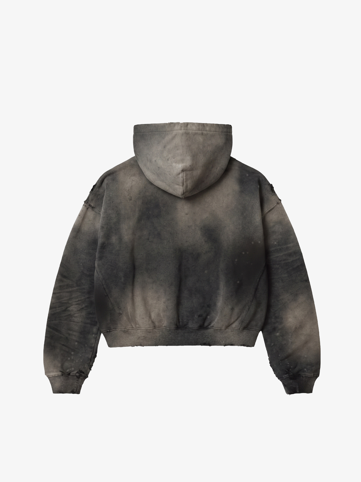 Embroidered Ripped Washed Distressed Zip Hoodie