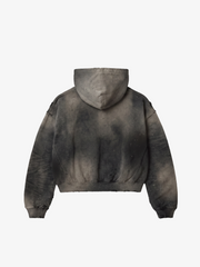 Embroidered Ripped Washed Distressed Zip Hoodie
