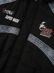 Denim Panel Hooded Padded Coats