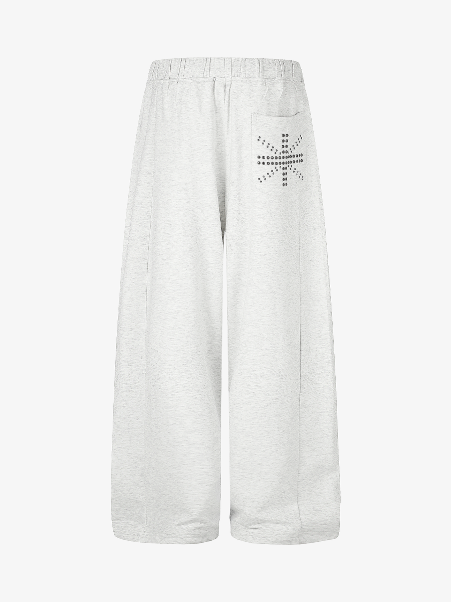 Studded Curved-Seam Wide-Leg Sweatpants
