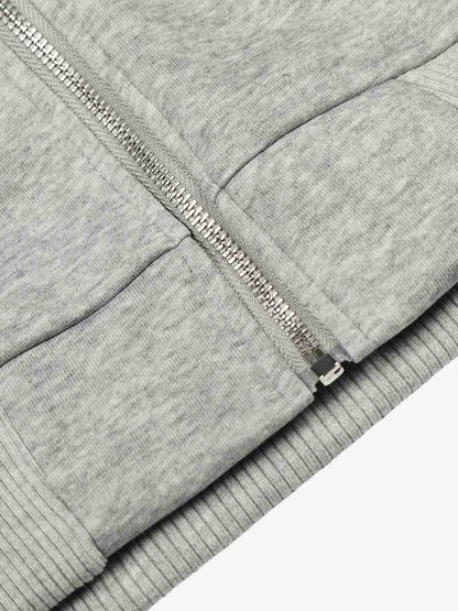Rivet Detail Fleece Zip Up Hoodie
