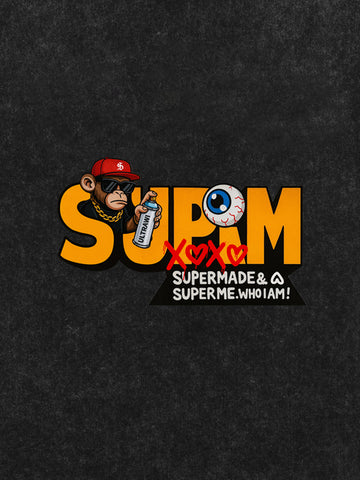 SUPM Trendy Hip-Hop Monkey Graffiti Font T-Shirt 
