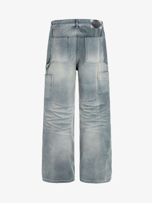 High-Waisted Wide-Leg Denim Pants with Asymmetric Wrap Design 