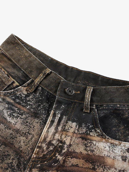 Camo Wash Denim Jeans – High-Rise Relaxed Fit Pants