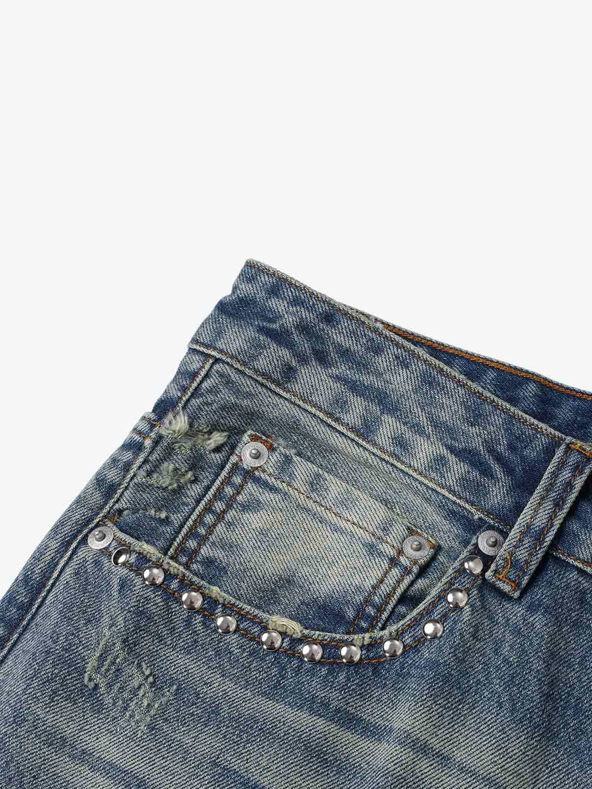 Ripped Studded Bootcut Jeans