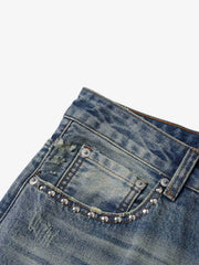 Ripped Studded Bootcut Jeans