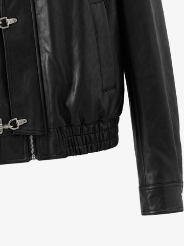 Cross Embroidered Color Block Cropped Biker Jacket