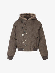 Faux-Fur Lined Asymmetric Button Hooded Coat