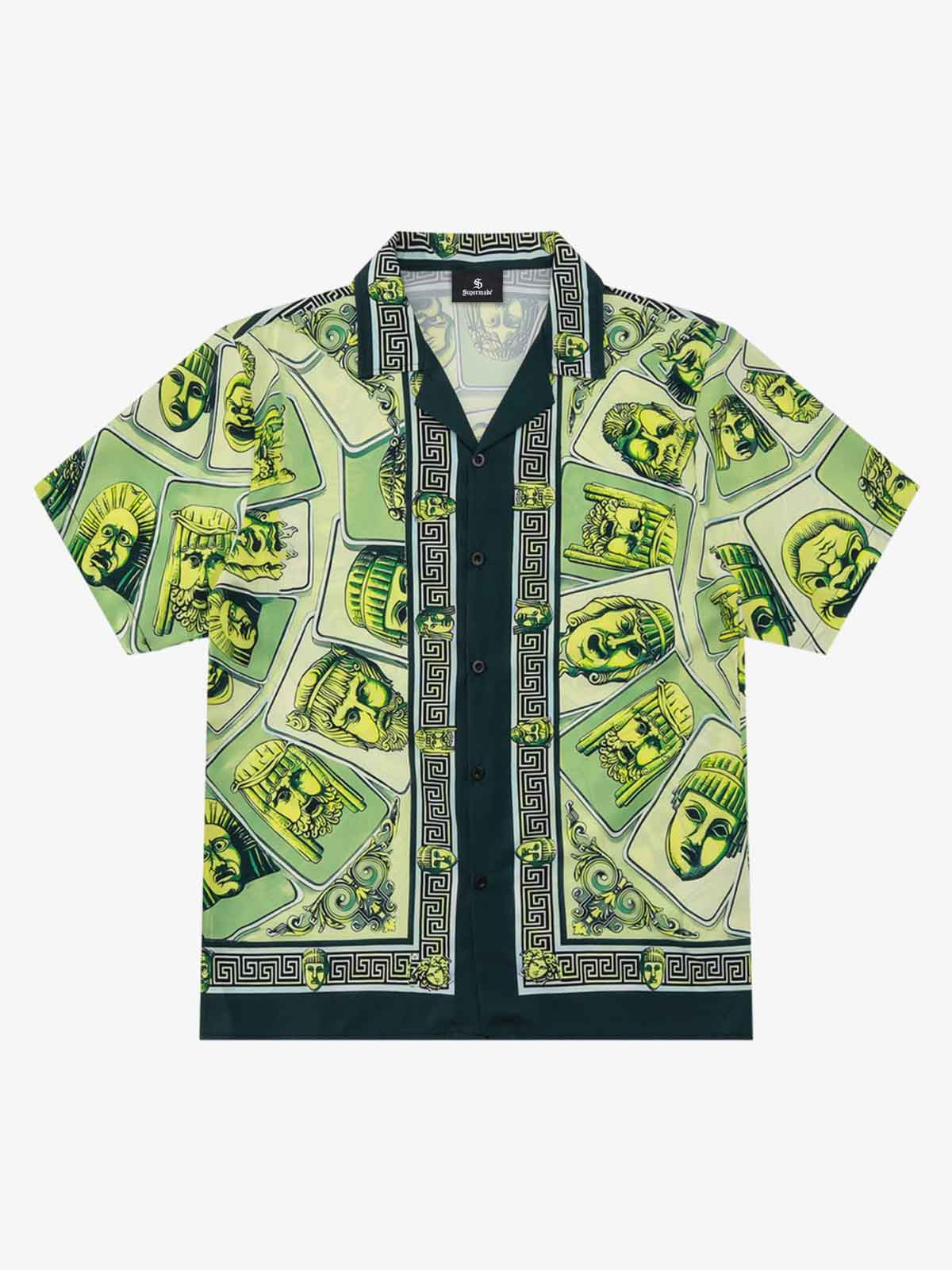 Baroque Pattern Statue Camp Collar Boxy Shirt 