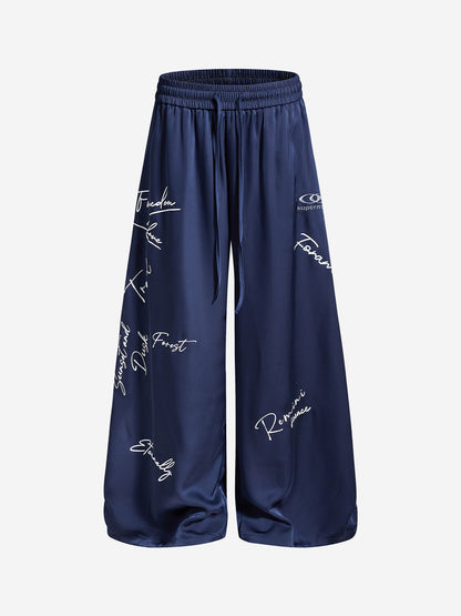 Weite Hose mit Schriftzug und Kordelzug