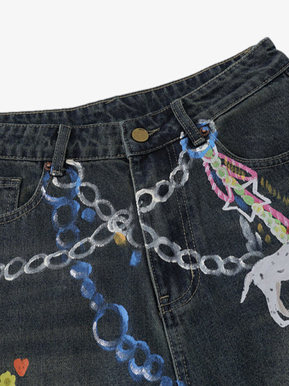 Street Painting Graffiti Denim Jorts 