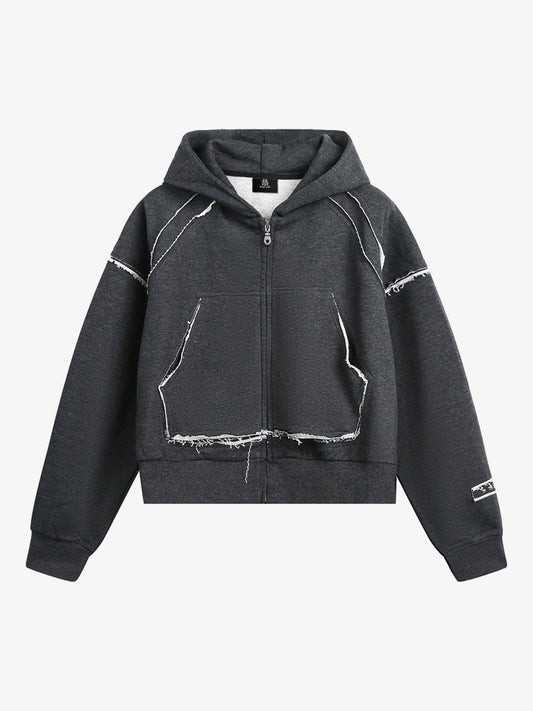 Stylish Distressed Hoodie with Zip-Up Design for Casual Wear 