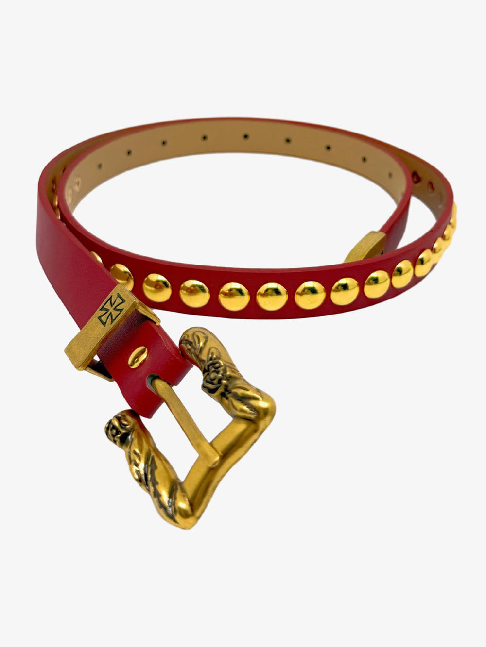 Gothic Cross Studded PU Leather Belt with Alloy Buckle 