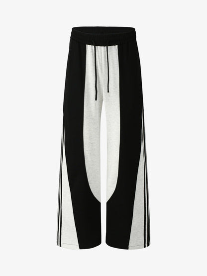 Retro Functional Contrast Panel Wide Leg Drape Pants 