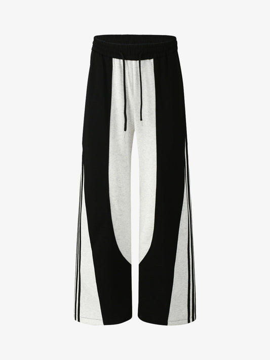 Retro Functional Contrast Panel Wide Leg Drape Pants 