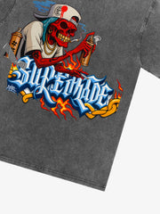Street Skull Graffiti Artist Flame Flower Font T-Shirt 