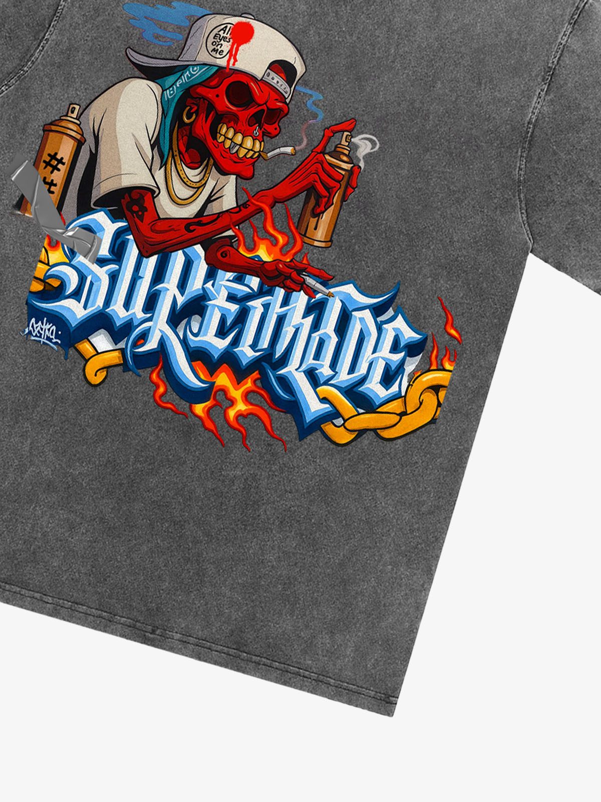 Thesupermade Skull Graffiti Artist Flame Flower Font T-shirt 