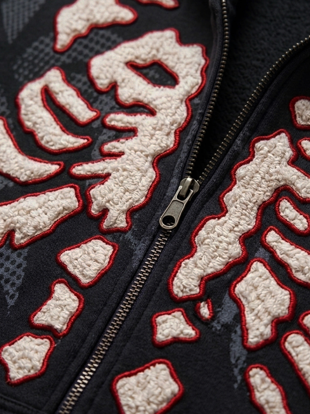 Skeleton Terry Embroidered Graphic Zip Hoodie