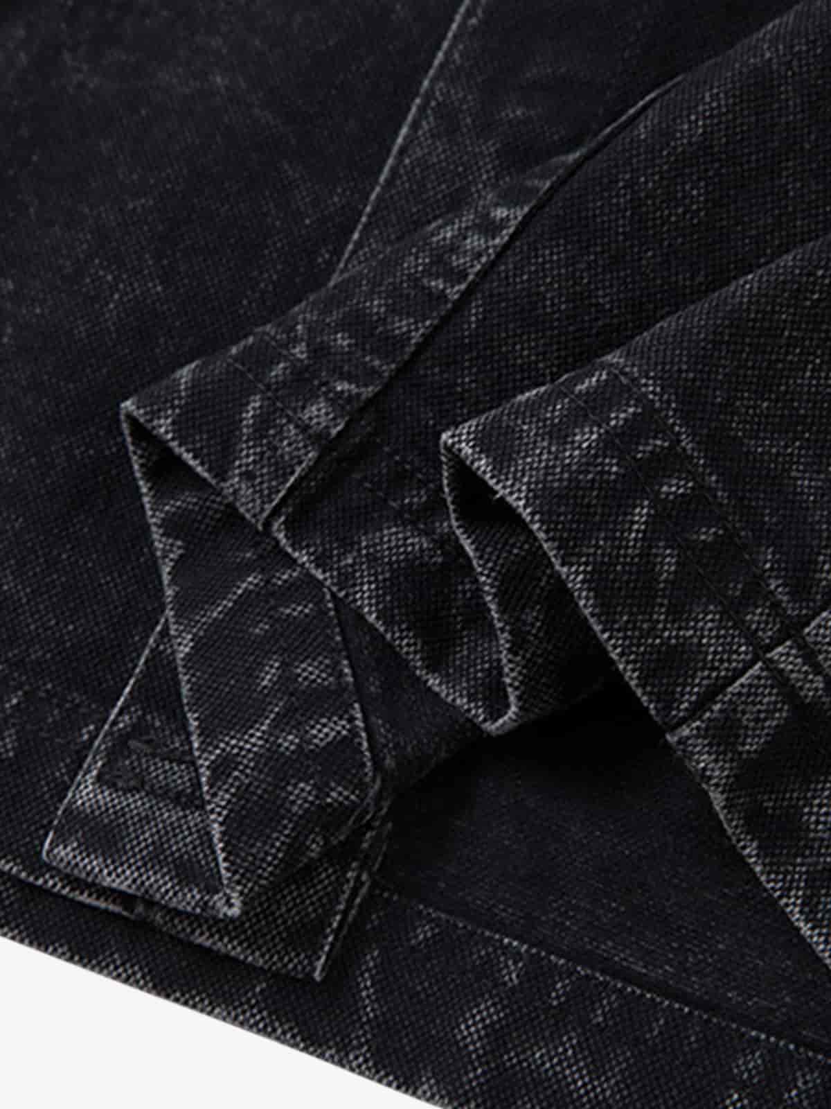 Rivet Deconstructed Split Stitching Denim Short-sleeved Shirt 