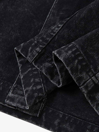 Rivet Deconstructed Split Stitching Denim Short-sleeved Shirt 