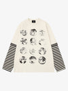 Gestreiftes Langarmshirt mit dunklem Grafikprint