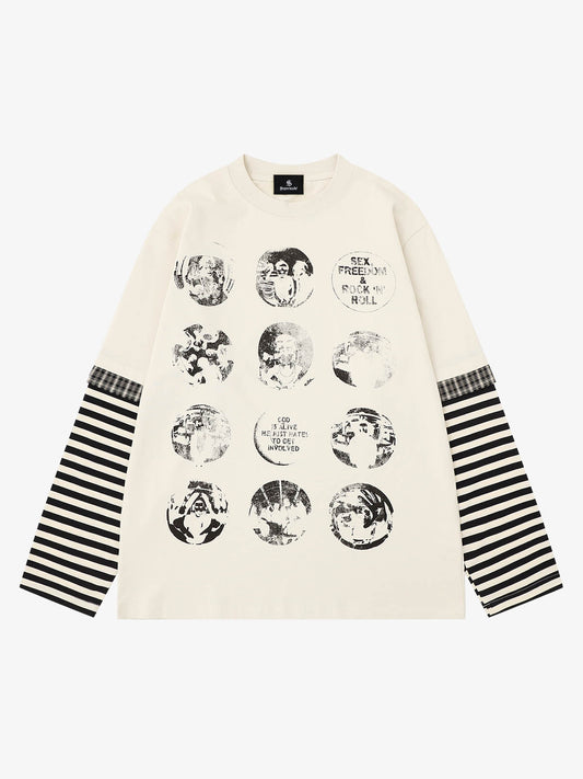 Gestreiftes Langarmshirt mit dunklem Grafikprint