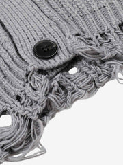 Faux-Fur Collar Distressed Knit Cardigan