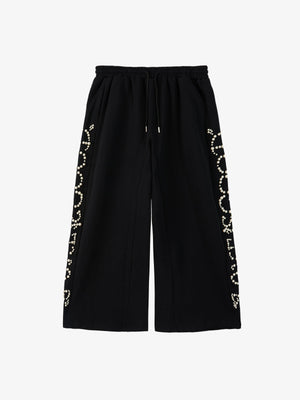 Cotton Blend Pearl Embellished Wide Leg Sweatpants for Women 