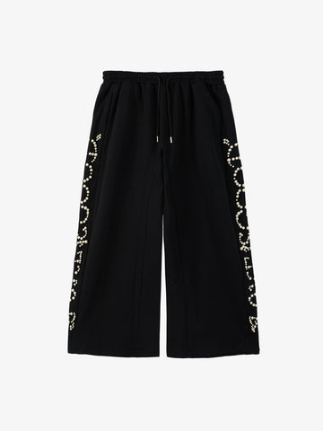 Pearl Embellished Wide-Leg Sweatpants 