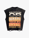 Distressed Slogan Graphic Sleeveless T-Shirt