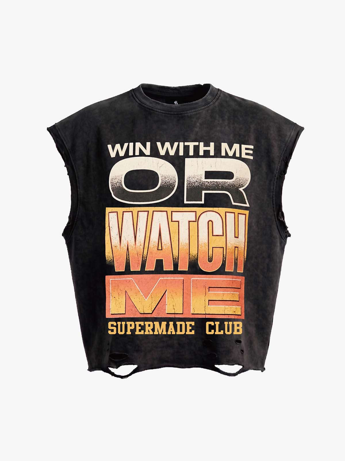 Distressed Slogan Graphic Sleeveless T-Shirt 
