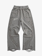 Asymmetrical Logo Embroidered Pants