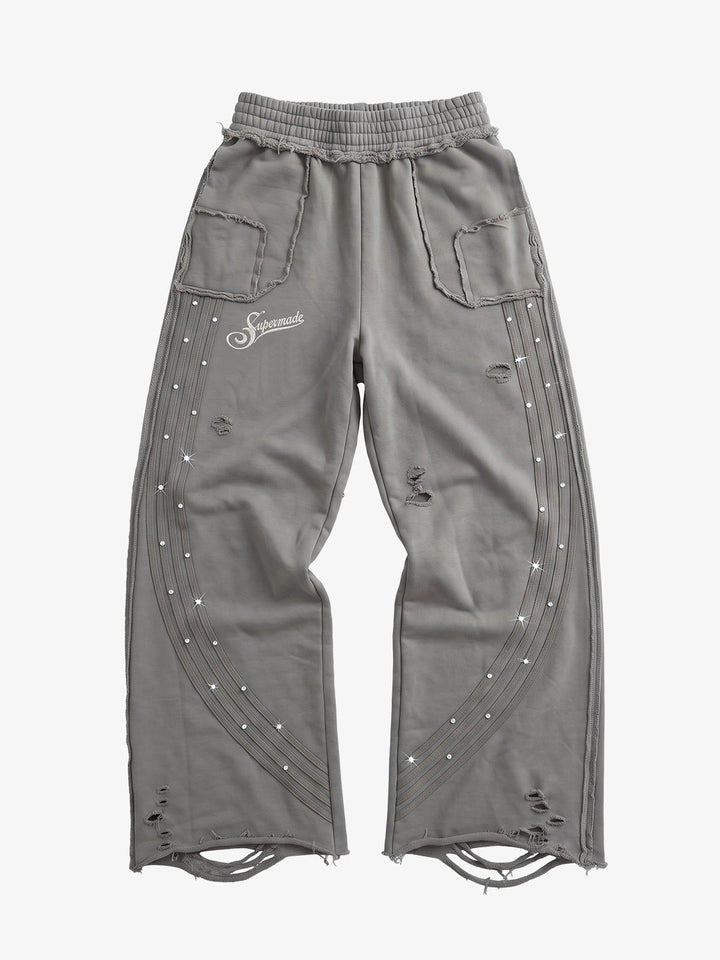 Asymmetrical Logo Embroidered Pants