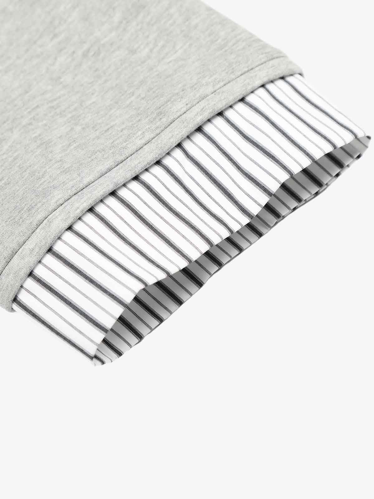 Button Detail Striped Panel Faux Layered Jacket