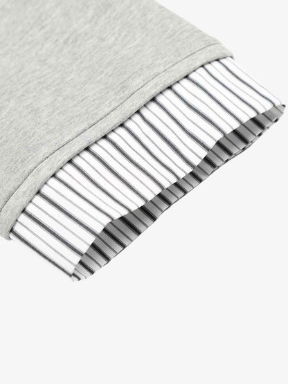 Button Detail Striped Panel Faux Layered Jacket